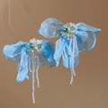 Light blue chiffon flower earrings with crystal tassel and shimmering rhinestones - 70# Silver Pin Ethereal Tulle Flower Crystal Beaded Tassel Style Light Blue
