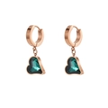 Orecchini a cuore in oro rosa con pendenti di pietre verdi, elegante design geometrico - Oro Rosa Zirconia Verde