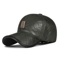 Berretto da baseball trapuntato verde oliva scuro con visiera in pelle e paraorecchie - Regolabile / Verde Militare