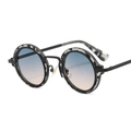 Retro round frame punk sunglasses with marble texture and blue-pink gradient lenses - Green Leopard Frame Gradient Green-Tea Lens