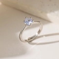 Elegant silver open ring featuring a sparkling round cubic zirconia in a six-prong setting - Single Stone Style (F1149) / Silver