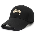 Black baseball cap with gold embroidery and Sport lettering on the brim edge - Black with Gold Embroidery