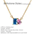 14K vergoldete Edelstahl-Herzkette mit Aquamarin und rosé-pinkfarbenem Zirkon-Stein - Dezember Seeblaues Quadrat Rosa Tropfen
