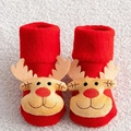 Chaussettes de Noël rouges pour bébé avec renne en peluche et bords côtelés - Environ 0-1 An / Renne Beige