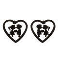 Minimalist black heart stud earrings featuring a romantic boy and girl kissing silhouette - Lovers Silhouette / Black