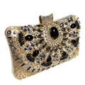 Elegant evening clutch bag featuring luxurious beads and black crystals on a gold frame - Gold