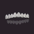 Silver-plated 8-tooth hip hop grillz with micro-paved cubic zirconia and reflective finish - 8-Teeth Top (with Molding Bar) / Silver