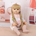 55cm reborn doll with blonde braids wearing a pink checkered jumpsuit and cute socks - Pink White And Gray Plaid Shirt Blonde Hair Chubby Legs / Doll Clothes (Outfit Only)