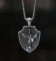 Pendentif bouclier argenté avec relief de l'archange Saint-Michel sur chaîne - Pendentif Archange Style 3 Large (A0905) (Avec Chaîne)