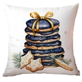 White Christmas pillowcase with vintage blue cookies and golden stars print - Iced Cookies CRD10-17