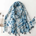 Ethnic style blue and grey tie-dye scarf with tassels on a white minimalist background - Blue Grey Tie Dye Effect (SL2501-017)