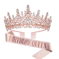 Birthday Queen set with pink glitter sash and rose gold rhinestone tiara for party decor - Rose Gold Birthday Queen Set
