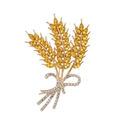 Elegant gold-tone brooch featuring yellow crystal wheat ears and a diamond-studded bow - Style 4-Bow Wheat Spike