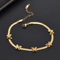Bracciale a catena serpente in oro con cinque ciondoli a farfalla satinati - Cavigliera a Catena di Serpente con Farfalla (P308) / 21+4cm / Oro