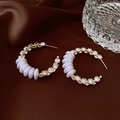 Vintage gold C-shaped hoop earrings with sparkling crystals and white pearls for women - Gold Large C Pearl Style