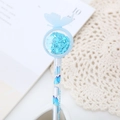 Blue glitter gel pen with transparent barrel and butterfly charm ornament top - Butterfly Blue