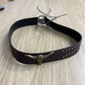 Dark brown leather collar featuring bronze bull head ornament and vintage rivets - 56-58cm / Dark Brown Metal Bull Head Double Row Studded Choker (AB285)
