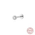 S925 sterling silver flat back earring stud featuring a clear round zircon stone - Single White Gold #14 Round Stud