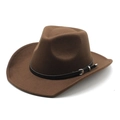 Classic dark brown felt western cowboy hat with black leather band and silver buckle - Coffee