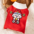 Pull festif rouge pour chien avec col roulé blanc et broderie de chien de dessin animé - Chien Chanceux / XS (Poids recommandé 0,5-1,5 kg)