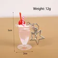 Pink milkshake charm keychain with star clasp, spoon pendant and cherry topping - Light Pink Star Buckle