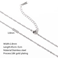 Silver stainless steel 1.8mm thin chain necklace with lobster clasp and extension - Water Wave Chain / Silver