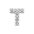 Silver-colored alloy letter T charm with round clear diamonds for DIY pet collar - 10mm / Letter T with Rhinestone