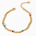 Bracelet chaîne en acier inoxydable doré orné de zircons colorés et d'un fermoir mousqueton - Bracelet Gourmette Zircon Multicolore Doré (SAK804)