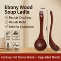 Long handle ebony wood soup ladle with natural grain and hanging hole for non-stick pans - 25cm*7.6cm