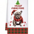 Christmas kitchen towel with French Bulldog wearing Santa hat and Merry Christmas text - Mjbt66-5（1pc)