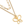 Collier double épaisseur en or avec pendentif papillon évidé et chaîne à maillons trombones - Style Double Couche Papillon Doré (KN201244-Z)