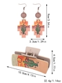 Detail view of western style cactus pattern hair claw clip and long earring set with dimensions - 90056 Cactus Sunset Background Set