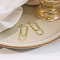 Elegant gold-tone double-layered chain drop earrings with minimalist metallic finish - Gold Double Layer Chain