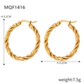 Créoles dorées torsadées minimalistes pour femmes, taille 3,2 cm par 3,1 cm - F1416-Classique Torsadé