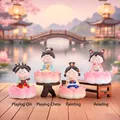 Set of 4 ancient style girl figurines on lotus bases performing traditional arts - 1213-13 Set of 4