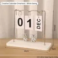Creative swing-style wooden desk calendar with two silver bear figurines in white - Metal Swing Bear-White Base