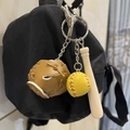 Mini baseball keychain with brown glove, yellow ball and wooden bat on black bag - 2CM Yellow Ball Long Bat Khaki