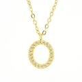 Elegant gold titanium steel necklace with a circular pendant encrusted in white zircons - Letter O / Gold