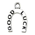 Silver horseshoe alloy charm featuring Good Luck engraving for DIY bracelets - Horseshoe GOODLUCK (19235)