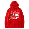 Bright red American football hoodie featuring white Game Day graphic and pocket - S / Tops / Red