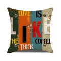 Close-up of vintage industrial style linen cushion cover with rustic coffee quote design - Style 2/COFFEE / 45cmx45cm