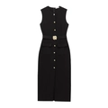 Robe midi noire sans manches avec boutons dorés et ceinture à boucle texturée dorée - XS / Noir
