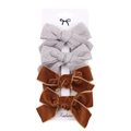 4-piece bow hair clip set with grey polka dot and brown velvet bows on display card - DP037-12 (4pcs Set: Grey Polka Dot/Brown Velvet)