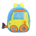 Cartoon plush car backpack for kids in vibrant yellow and blue contrast with soft straps - Bulldozer