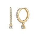 Elegant gold hoop earrings featuring sparkling zircons and a single crystal drop pendant - Gold Round Pendant Hoop Style (APE76-G)
