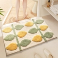Plush bathroom mat with green and yellow leaf patterns, thick absorbent rectangle rug - 40*60cm / Lemon Tree