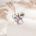 Pendiente de plata con órbita estelar, gema rosa cuadrada y cierre trasero plano - Pieza Única / Rosa
