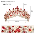 Golden bridal crown with red water-drop rhinestones and detailed product dimensions - TS-J3248G Red / Gold with Red Rhinestones