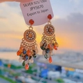 Close-up of bohemian earrings with colorful faceted beads and silver 925 needle studs - Multicolor Beaded Tassel Style (6#)