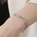 Bracelet double chaîne en argent avec perles polies pour femme au style minimaliste - Style Trois Perles Double Couche (XKB2256) - Acier